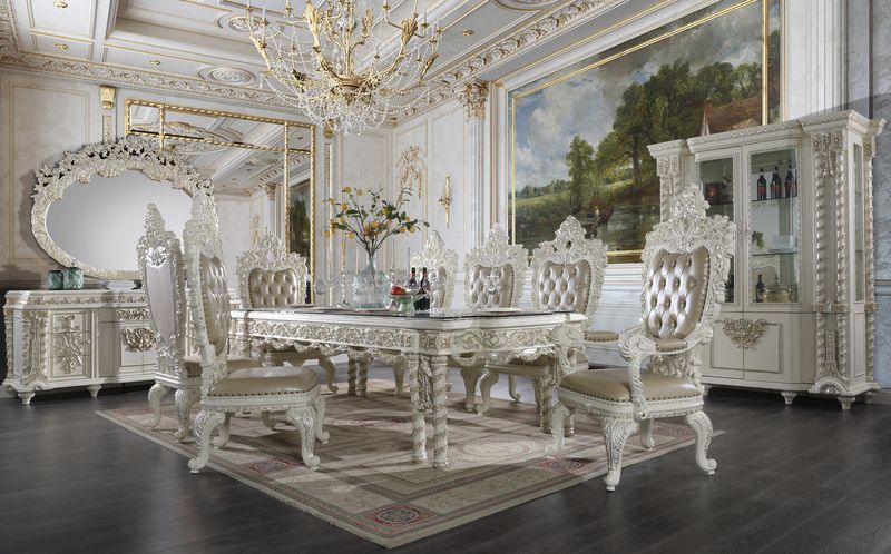 Vanaheim - Arm Chair (Set of 2) - Beige Synthetic Leather & Antique White - R&R Furniture Gallery (Fountain Valley, CA)