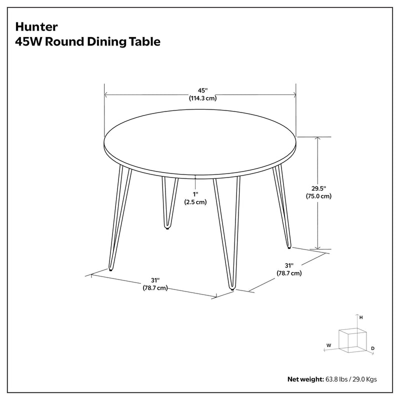 Simpli-Home Hunter round dining table with natural wood finish, showcasing a sturdy wooden tabletop and elegant design for dining room.