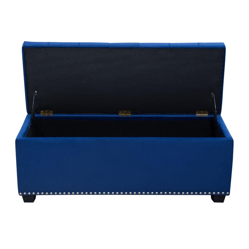 Majestic Tufted Velvet Lift-Top Storage Trunk w/ Nail Head Accent by Diamond Sofa - Royal Blue Velvet