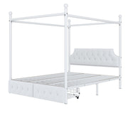Queen Size Canopy Platform Bed With Upholstered Headboard And 2 Storage Drawers - White - R&R Furniture Gallery (Fountain Valley, CA)