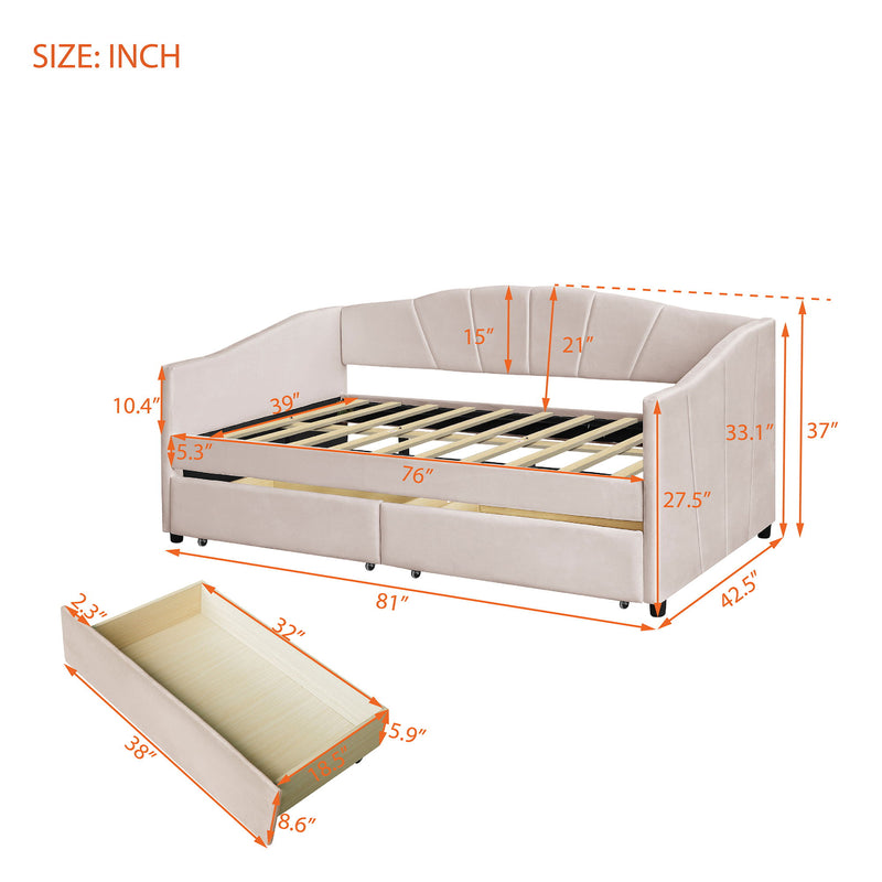 Upholstered Daybed With Two Drawers And Wood Slat - R&R Furniture Gallery (Fountain Valley, CA)