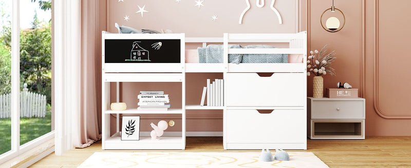 Low Loft Bed With Rolling Desk, Shelf And Drawers - R&R Furniture Gallery (Fountain Valley, CA)