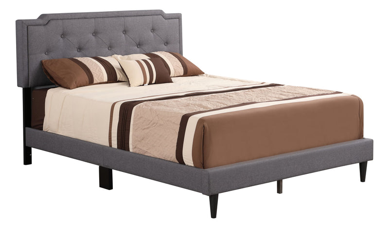 Button tufted upholstered bed by Glory Furniture featuring a cozy, elegant design with plush fabric and tufted headboard.