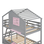 DreamHaus bunk bed with playhouse roof and window, featuring a sturdy design and fun, functional play area for kids.