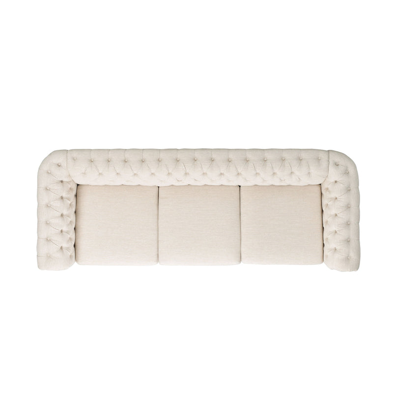 Noble House Chesterfield style 3-seater sofa with deep button tufting and classic stationary design, in a luxurious fabric finish.