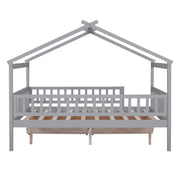 DreamHaus house bed with built-in storage drawers, cozy design, ideal for children's bedroom with two spacious drawers underneath.