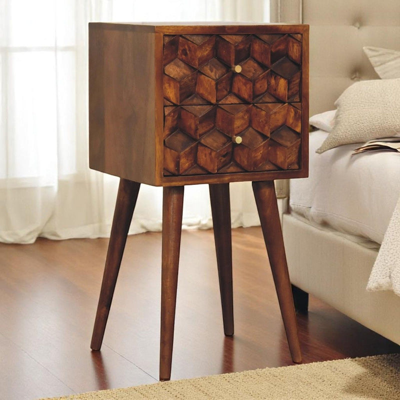 Mini Cube Carved 2 Drawer Nightstand - R&R Furniture Gallery (Fountain Valley, CA)