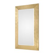 Gold wall mirror by Uttermost, Chaney style, featuring a sleek rectangular frame with a reflective glass surface.