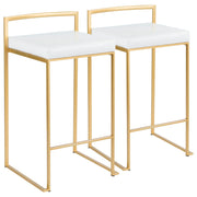 Lumi Source Fuji contemporary glam counter stool set with sleek design, featuring cushioned seats and modern metallic legs.