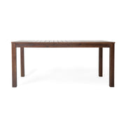 Dark brown Acacia wood outdoor dining table with a slatted top, ideal for patio or garden outdoor dining setups.