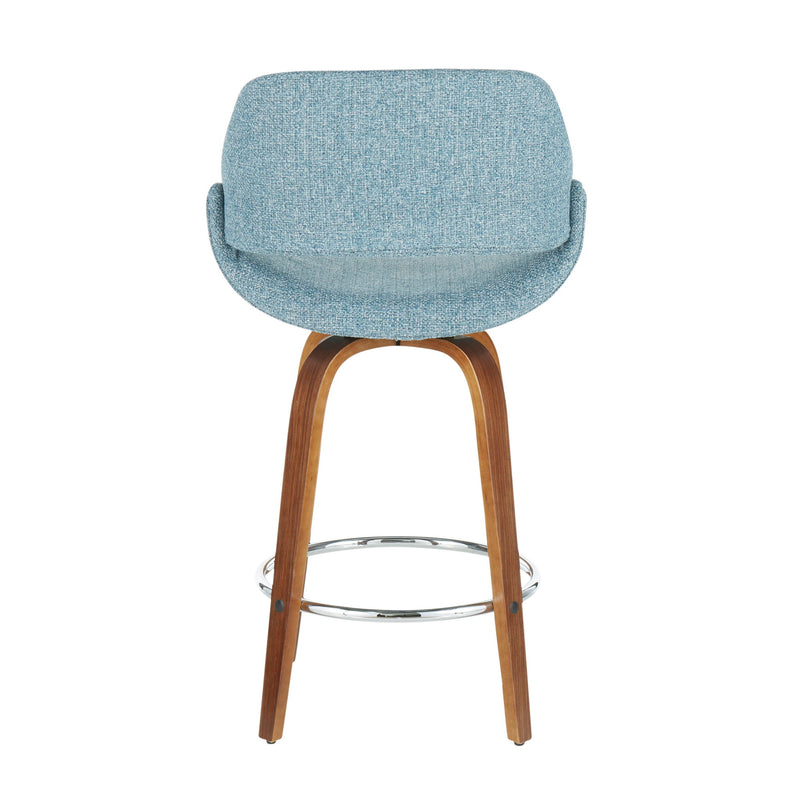 Lumi Source Fabrico mid-century modern counter stool set with round footrest, fixed height, stylish design, two stools in natural wood finish