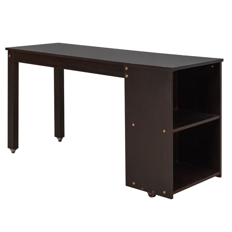DreamHaus loft low study bed with built-in cabinet, shelves, and rolling desk, featuring a compact, multifunctional design for small spaces.