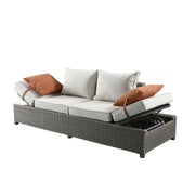 Salena - Patio Sofa With 2 Pillows & Ottoman - Beige Fabric & Gray Wicker - R&R Furniture Gallery (Fountain Valley, CA)
