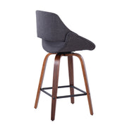 Pair of Lumi Source Fabrico mid-century modern counter stools with wooden seats and black metal legs, set of two.