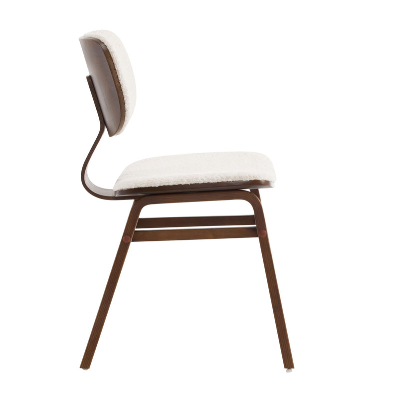 Modern Boucle Fabric Upholstered Side Chair, Bentwood Frame - White / Walnut - R&R Furniture Gallery (Fountain Valley, CA)