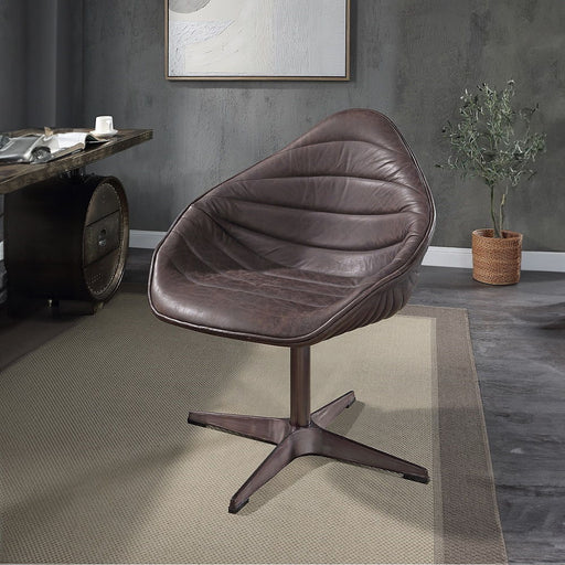 Pipino - Accent Chair With Swivel - Antique Ebony Top Grain Leather - R&R Furniture Gallery (Fountain Valley, CA)