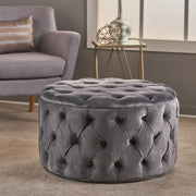Modern Glam upholstered ottoman by Noble House featuring plush fabric and stylish design for elegant living room decor.
