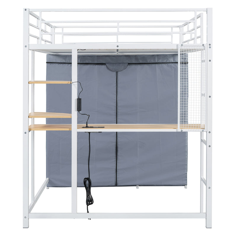 Loft Bed With Desk, Shelves, Power Outlet, LED Light And Wardrobe - R&R Furniture Gallery (Fountain Valley, CA)