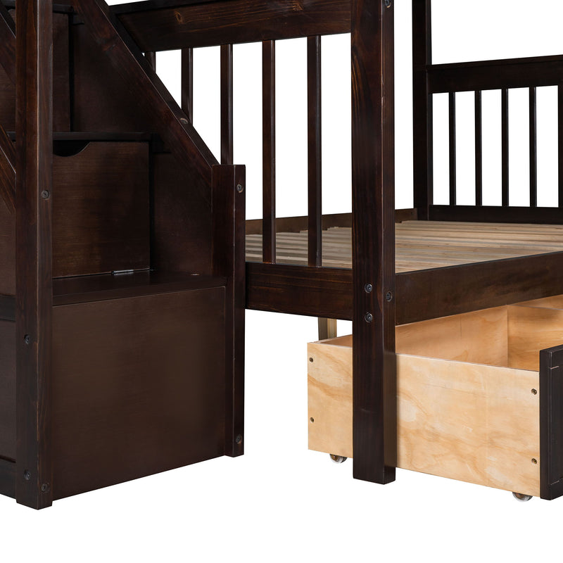 Solid L Shaped Bunk Bed With 3 Drawers, Ladder And Staircase - R&R Furniture Gallery (Fountain Valley, CA)