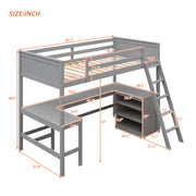 DreamHaus loft bed with built-in shelves and desk, featuring a modern design and space-saving layout for bedrooms.
