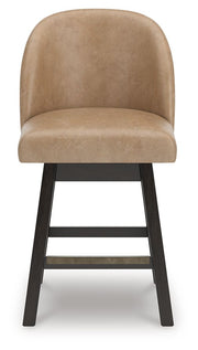 Neymorton - Upholstered Swivel Faux Leather Barstool (Set of 2) - Dark Grayish Brown - R&R Furniture Gallery (Fountain Valley, CA)