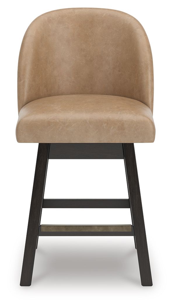Neymorton - Upholstered Swivel Faux Leather Barstool (Set of 2) - Dark Grayish Brown - R&R Furniture Gallery (Fountain Valley, CA)