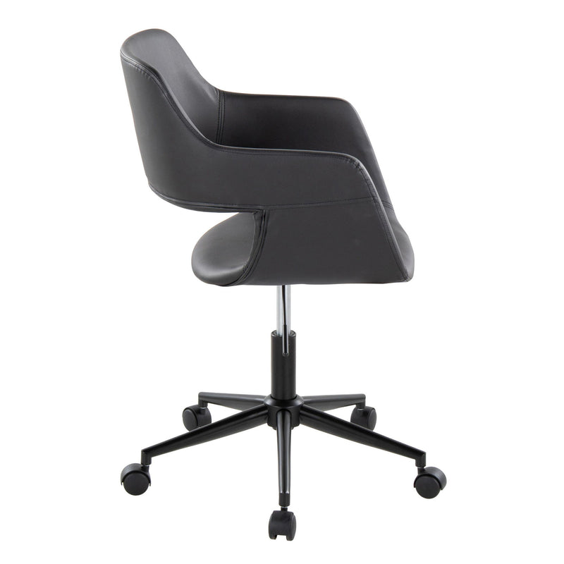 Lumi Source Margarite contemporary task desk chair with black cushioned seat and backrest, metal frame and armrests for office use.