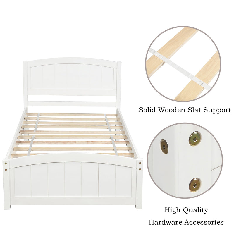 DreamHaus platform bed with headboard, footboard, and wood slat support, showcasing a modern wooden bed frame and sturdy construction.