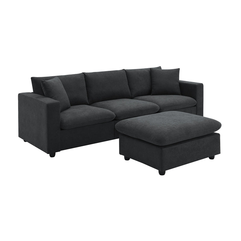 Modern Sectional Sofa With Throw Pillows, Cloud L Shaped Couch Set With Wide 4 Seat Comfy Couch Set With Movable Ottoman - R&R Furniture Gallery (Fountain Valley, CA)