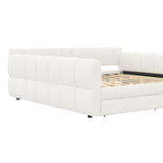Dreamland upholstered platform bed with USB charging ports and two storage drawers, showcasing a stylish, modern bedroom design.