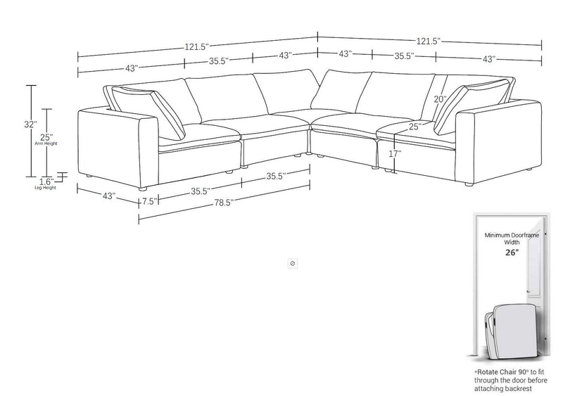 1100 - 5-Piece L-Shaped Sectional (Top-Grain Italian Leather)