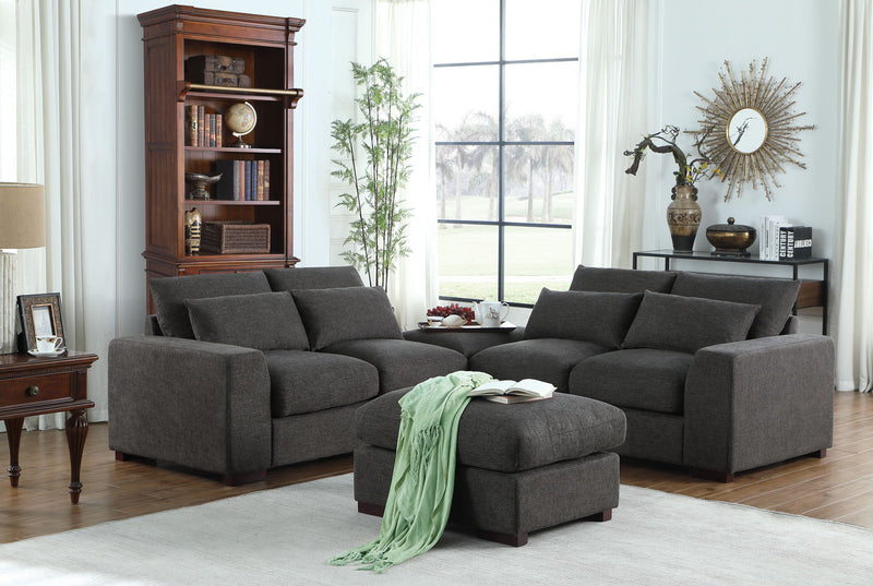 Tatman - Linen Blend Sectional With 2 Ottomans - Dark Gray - R&R Furniture Gallery (Fountain Valley, CA)