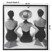Framed print of 1959 ladies' swimwear fashion in black, by Uttermost, featuring vintage swimwear illustration artwork.