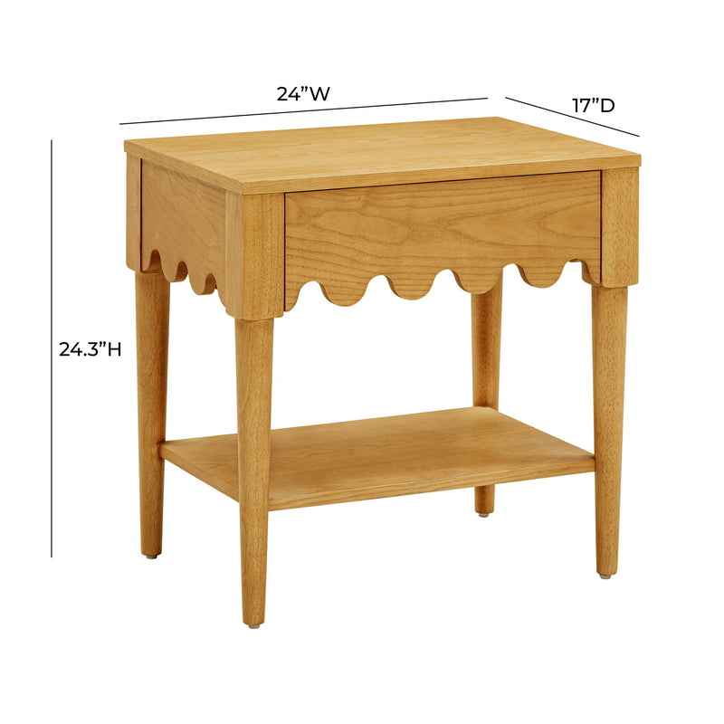 TOV Furniture Oodle accent nightstand with a modern design, featuring a dark wood finish and sleek drawer handle details.