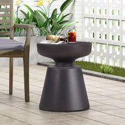 Outdoor lightweight concrete end table by Noble House with a copper finish and half sphere top, ideal for patio or garden decor.