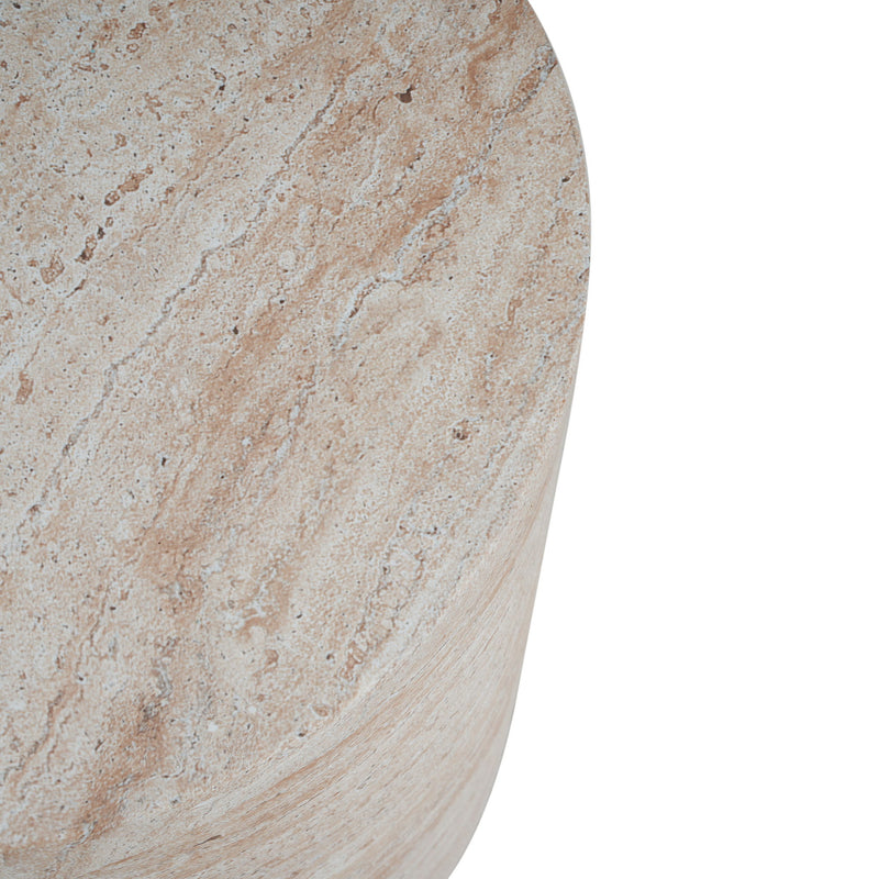 Modern Concrete Side Table With Travertine, Indoor / Outdoor Use - Beige - R&R Furniture Gallery (Fountain Valley, CA)