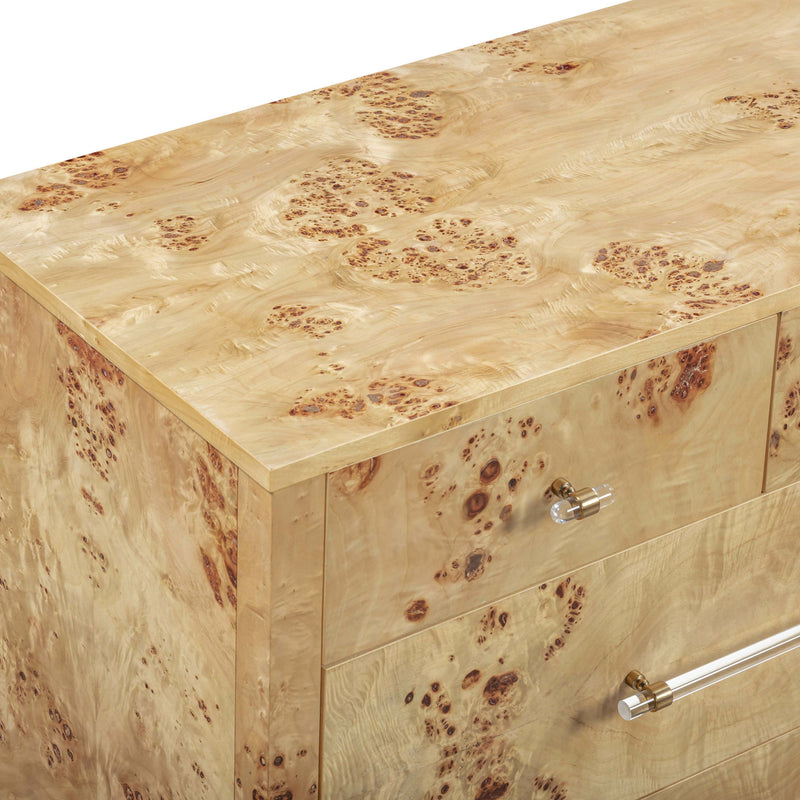 TOV Furniture Brandyss 7-drawer dresser with sleek wood finish and modern design, featuring silver handles and spacious storage drawers.