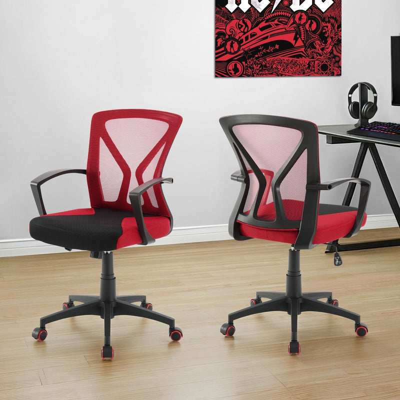 Black 8th Street office swivel chair with adjustable height and ergonomic design, featuring a cushioned seat and backrest.