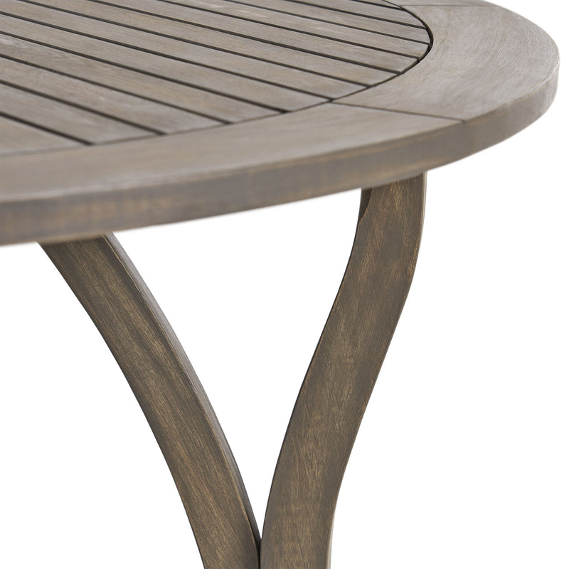 Hermosa outdoor acacia wood dining table with circular design by Noble House, showcasing a sturdy, stylish outdoor patio table.