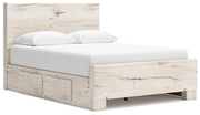 Signature Design by Ashley Lawroy panel bed with built-in storage drawers in a modern bedroom setting.