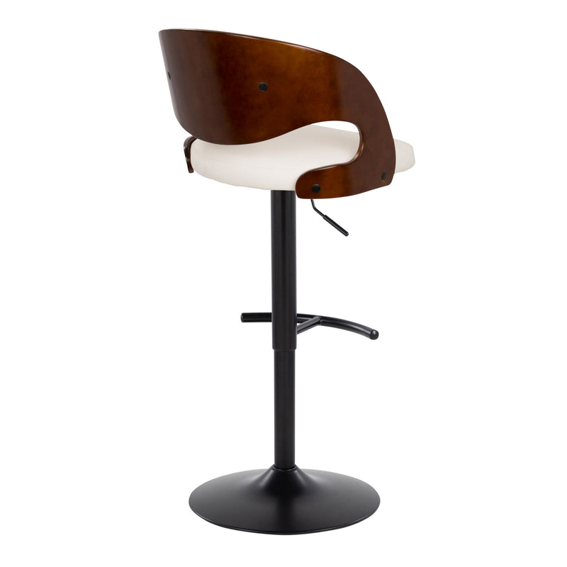 Pair of Lumi Source Pino mid-century modern adjustable barstools with swivel and rounded T-footrest, set of two.
