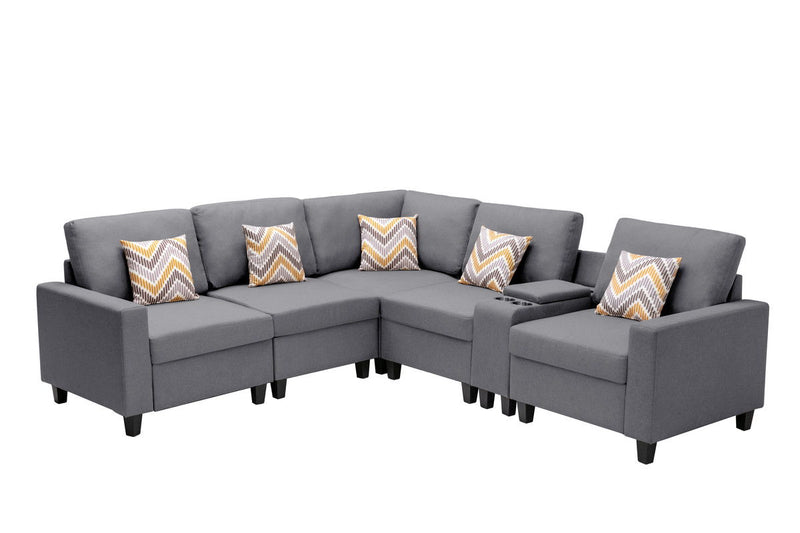 Nolan - Fabric 6 Piece Sectional Sofa With Pillows And Interchangeable Legs - R&R Furniture Gallery (Fountain Valley, CA)