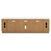 Light brown Camdill XL TV stand with fireplace option from Signature Design by Ashley, featuring spacious shelves and modern design.