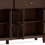 Artisan large 4-door sideboard buffet in russet brown by Simpli-Home, showing spacious storage and rustic wood finish.