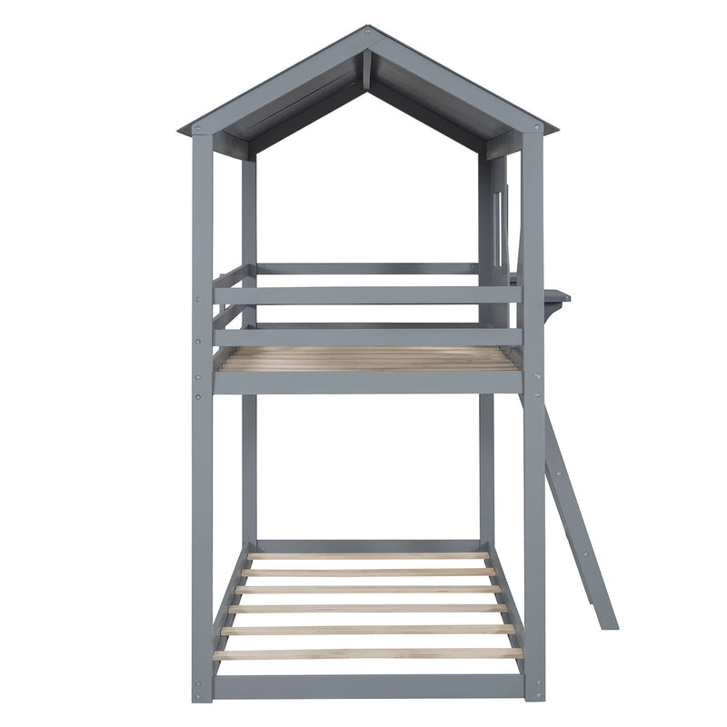 Twin Over Twin Bunk Bed With Roof, Window, Guardrail, Ladder - R&R Furniture Gallery (Fountain Valley, CA)