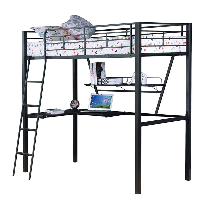 Senon - Twin Loft Bed With Desk - Silver & Black