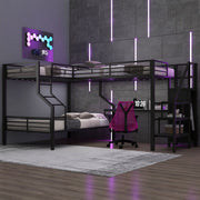 Twin Over Full L Shaped Bunk & Loft Bed With Built-In Wardrobe, Desk, And USB Ports - Black - R&R Furniture Gallery (Fountain Valley, CA)
