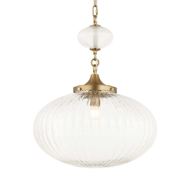 Uttermost Bellaire gold pendant light with a glass shade, showcasing a sleek, modern design perfect for contemporary interiors.