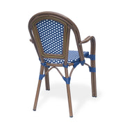 Set of two Noble House bistro chairs with white and navy two-toned checkered pattern, featuring wooden legs and cushioned seats.