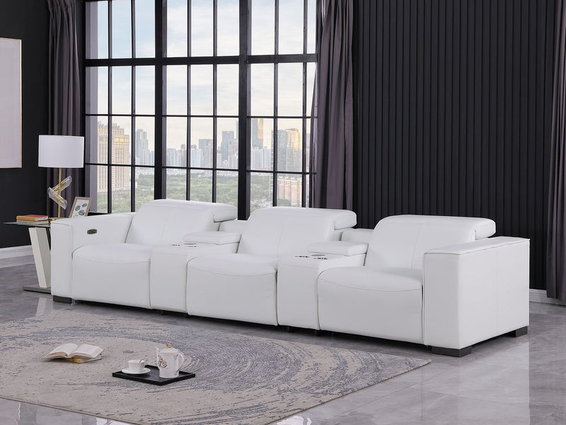 1208 - Leather Sofa With 3 Power Recliners And Two Storage Consoles - R&R Furniture Gallery (Fountain Valley, CA)
